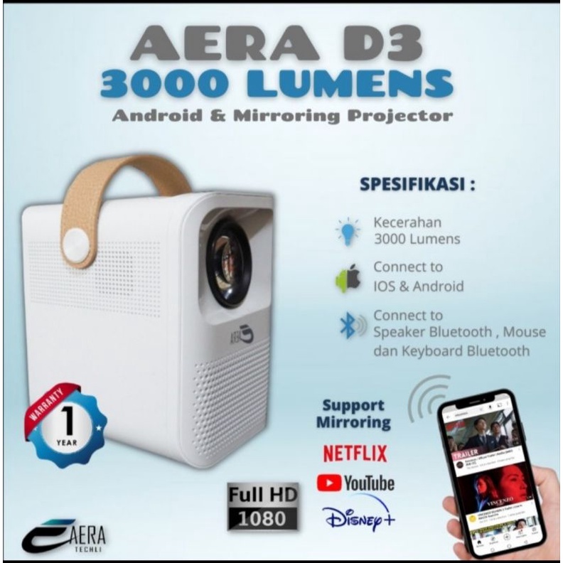 (SECOND MURAH) AERA MINI LED PROYEKTOR D3 ANDROID