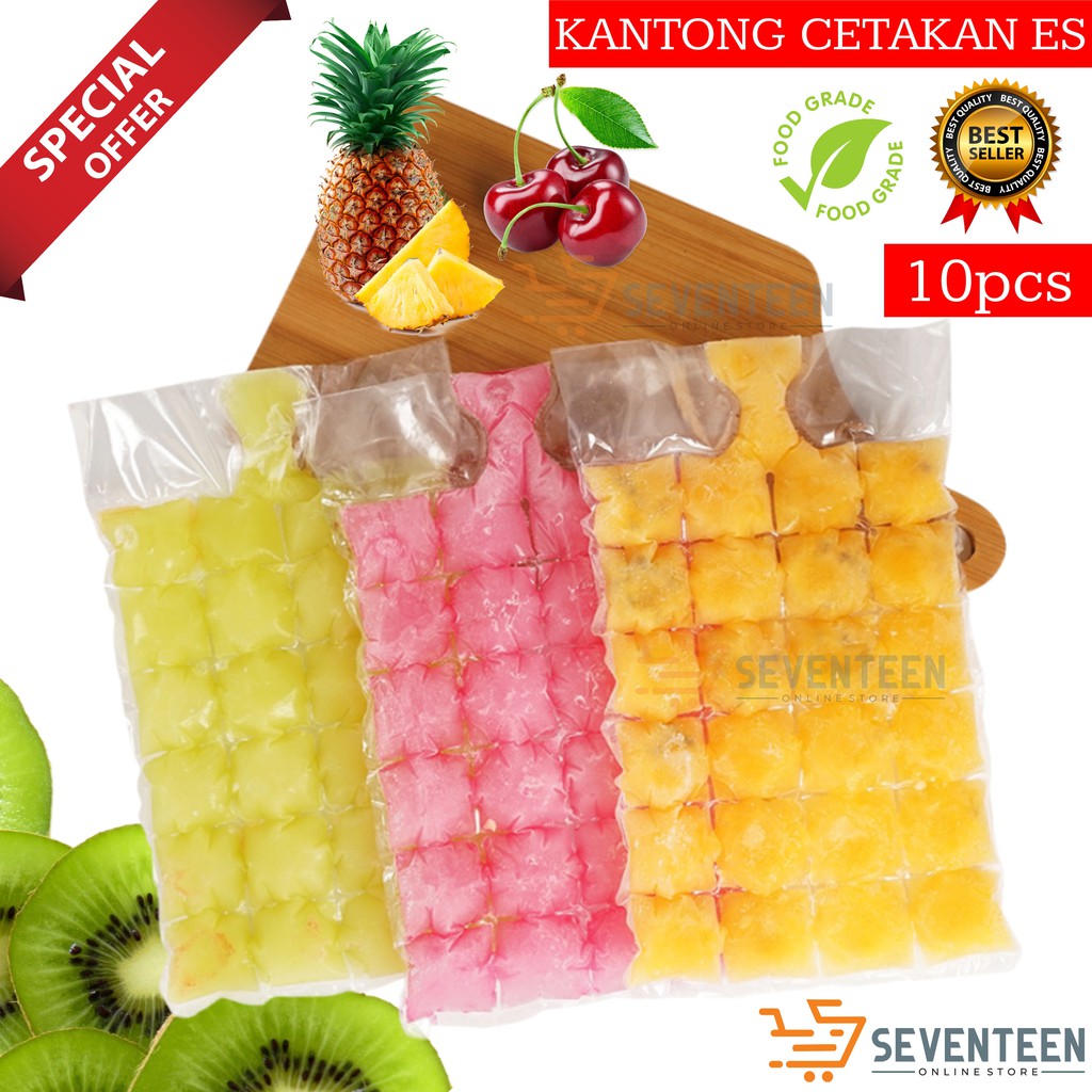 PLASTIK CETAKAN ES BATU 10PCS KANTONG PEMBUAT ES BATU BEKU DISPOSABLE PLASTIC ICE CUBES