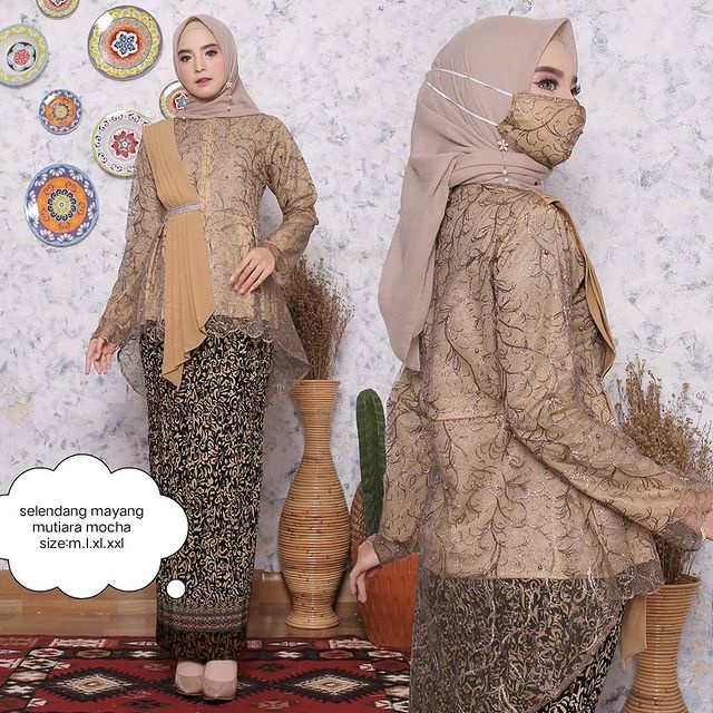 Kebaya Gamis Selendang mayang Gamis Selendang Bahan Tulle Mutiara Plus Furing Free Masker baju gamis