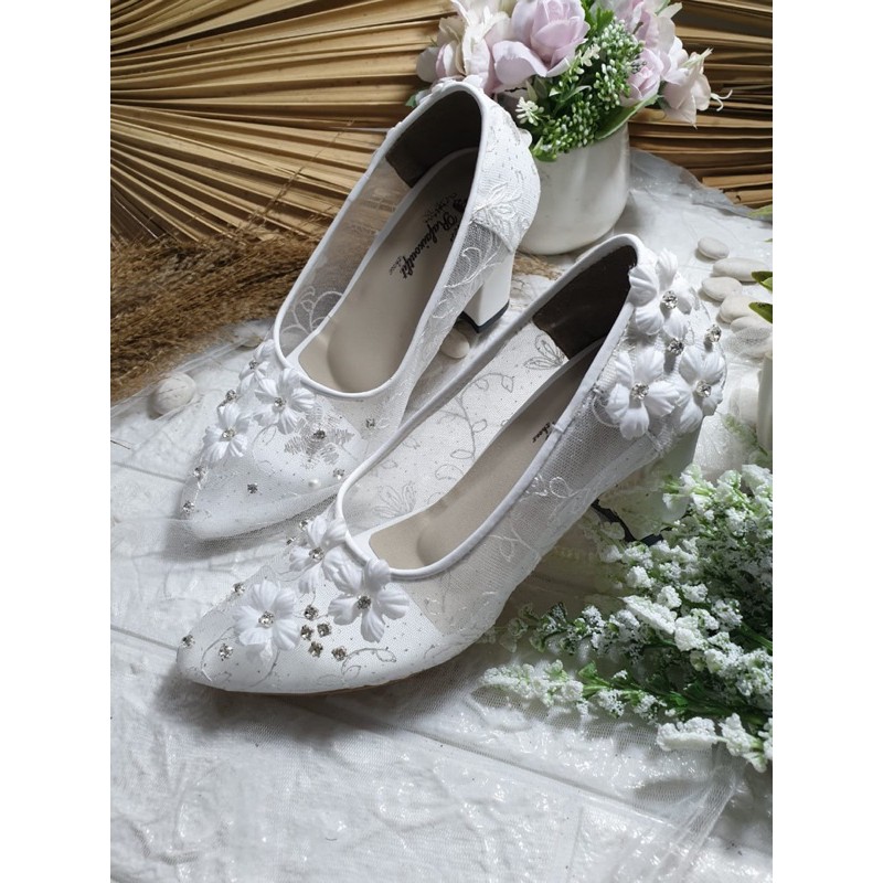 sepatu maisa putih sepatu wedding cantik 7cm hak tahu