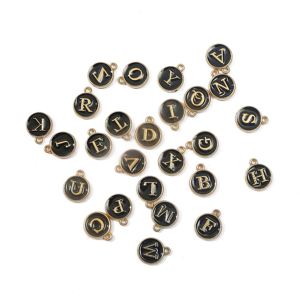 10Pcs Putih Hitam Merah Muda 12*14 Mm A-Z Huruf Enamel Pesona Alfabet Huruf Buatan Tangan Liontin untuk Diy Gelang Membuat Perhiasan