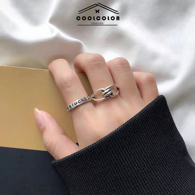 Murah❤️2 Pcs/Set Sepasang Cincin Retro Korea Terbuka Fashion  Finger Vintage Ring Pembukaan Yang Dapat Disesuaikan Wanita Pria Perhiasan Aksesoris Ready Stock