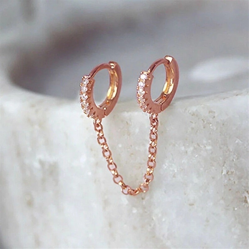 1 Pc Anting Stud Rantai Lingkaran Mini Model Menjuntai Gaya Elegan Untuk Wanita