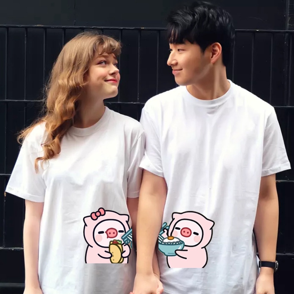 MYSTIQUE.ID-BAJU KAOS COUPLE PIG MIE T-SHIRT LUCU DAN AESTHETIC