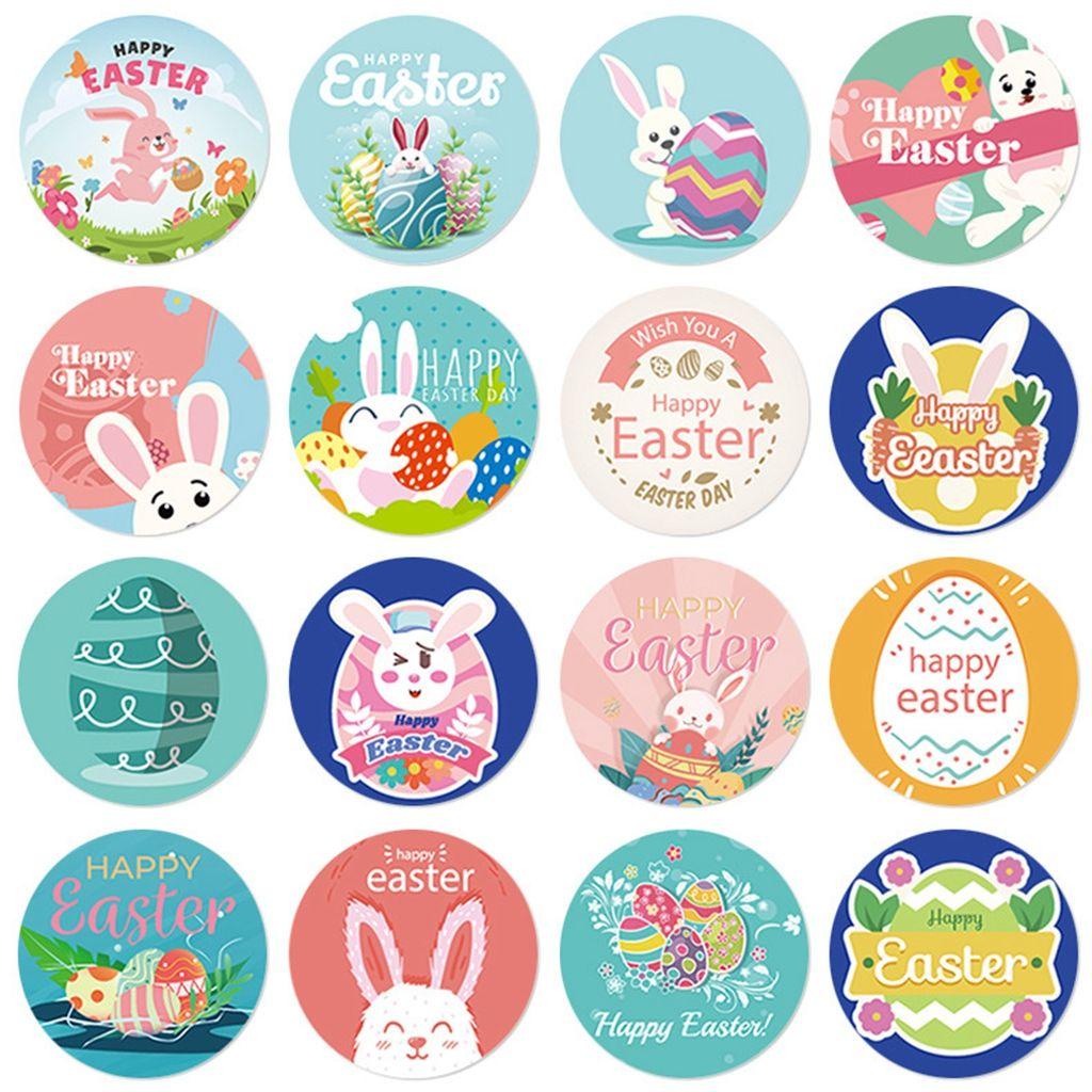 Lanfy Stiker Paskah 500pcs/roll Kartun Amplop Seal Dekorasi Happy Rabbit, Easter Egg Pattern Wrapping Sticker Box Tag