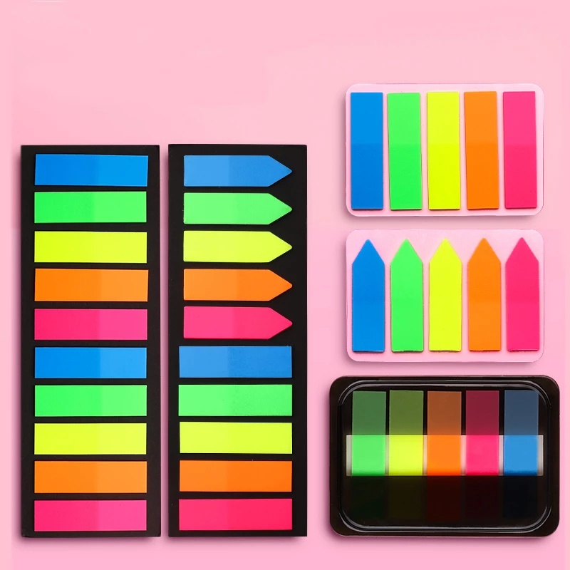 100 / 200 Lembar Sticky Note Transparan Fluorescence Warna-Warni Untuk Kantor / Sekolah