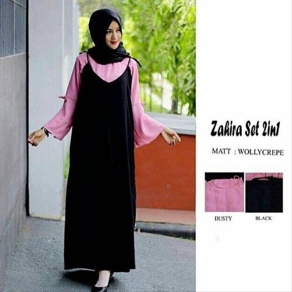 Setelan Wanita Korean Style Zahira Set Bahan Wolfice Set Baju Muslim Modern One Set Wanita Jumbo Hitam Baju Wanita