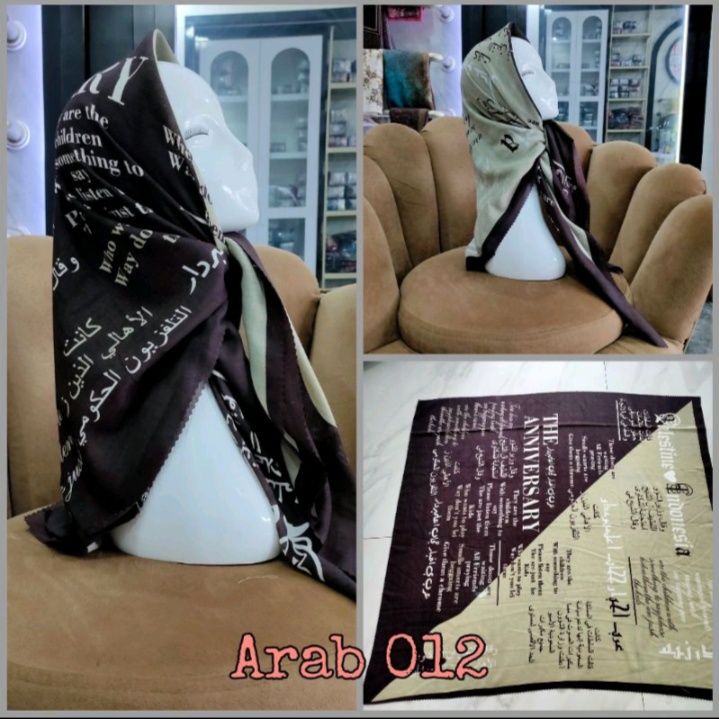 Hijab Segiempat Motif Koran arab / arabic premium / Kerudung voal best seller-ARAB 012