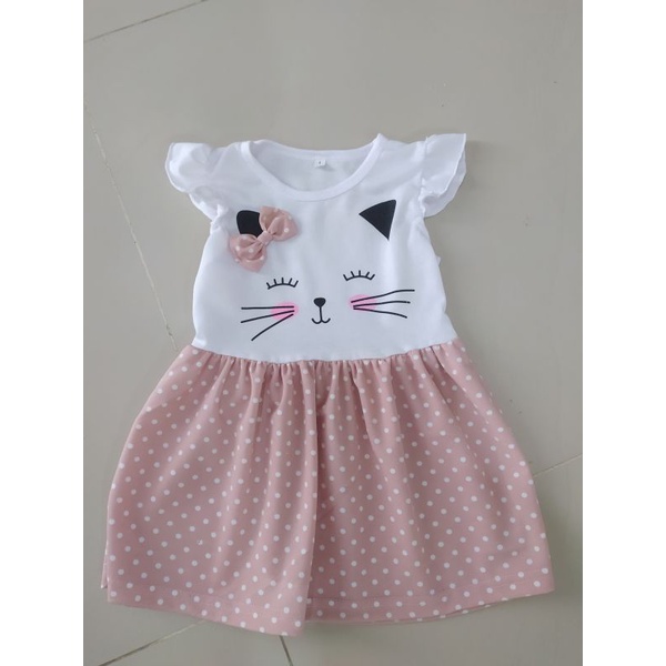 VISION ONLINEDRESS CATTY /DRESS KUCING / CASUAL / HELLO KITTY / DRESS MURAH /DRESS ANAK  1 2 3 TAHUN /COD /IMUT /LUCU