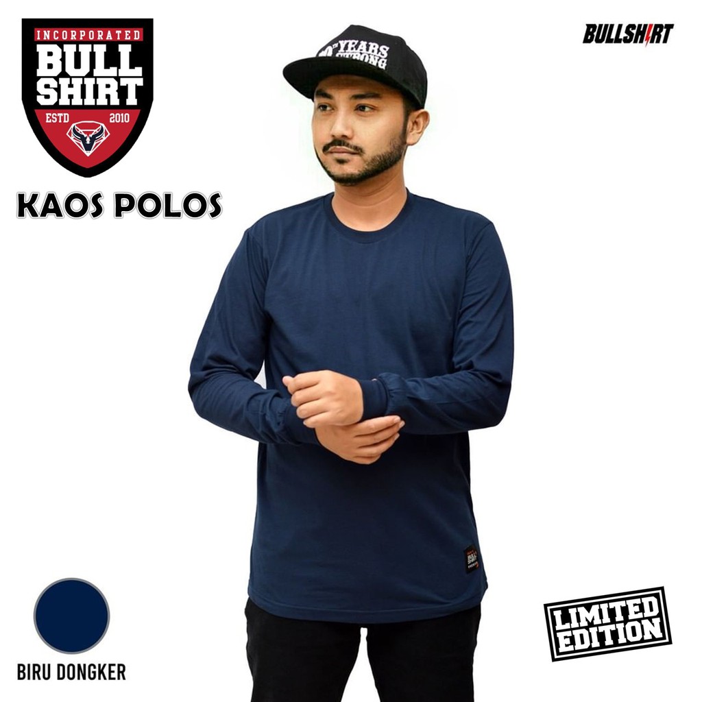 BAJU KAOS POLOS LENGAN PANJANG / KAOS DISTRO PREMIUM BULLSHIRT WARNA BIRU