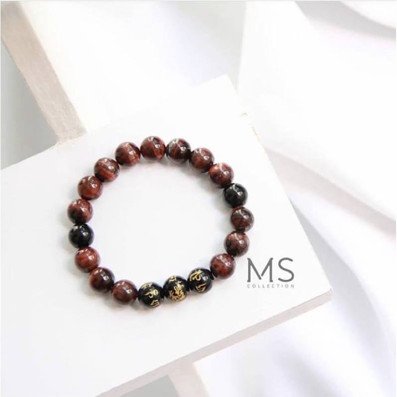 Gelang batu alam // MS-206 “Red Tiger Eye x Amulet” with 1 inisial