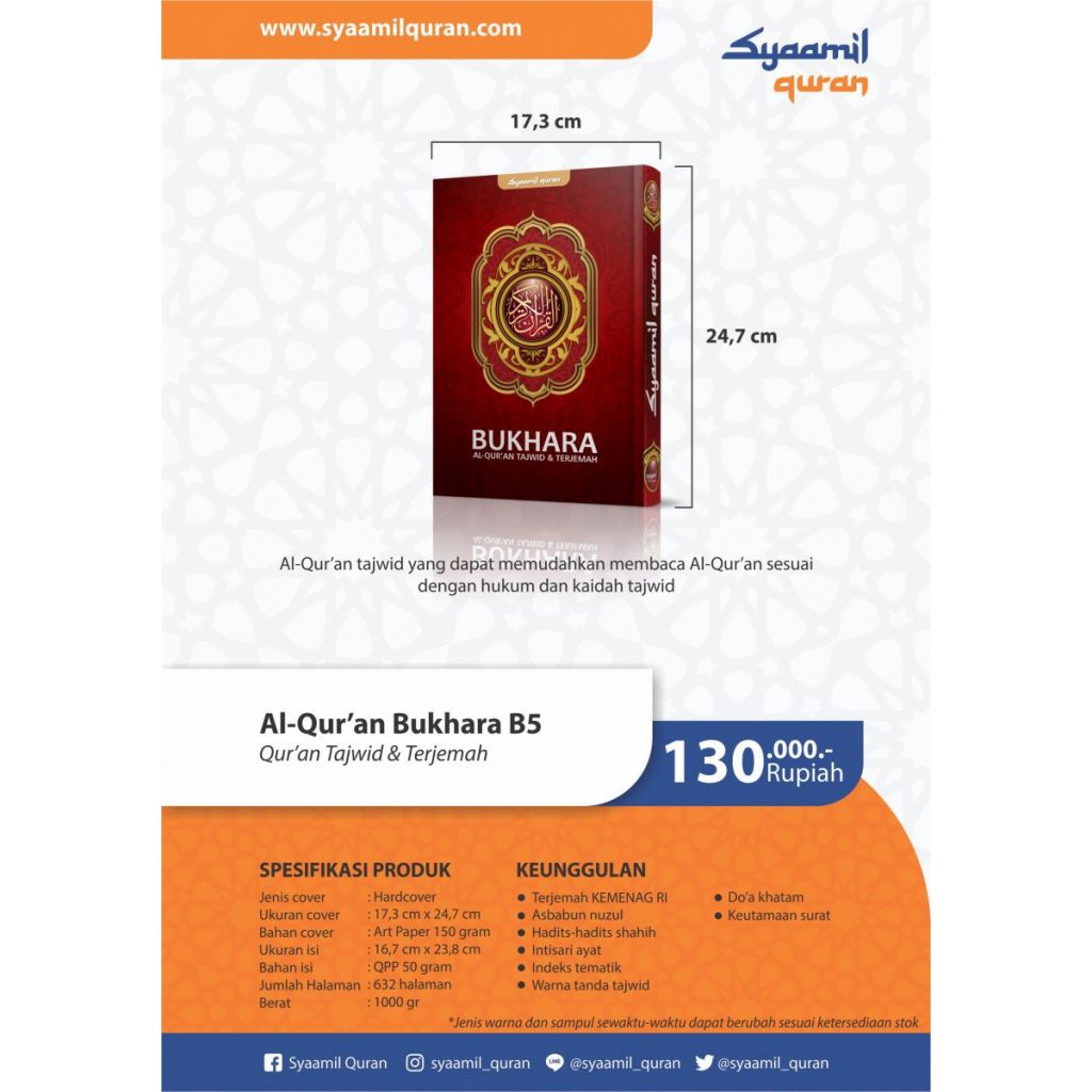 Al-Quran Bukhara Ukuran B5 - Syaamil Quran