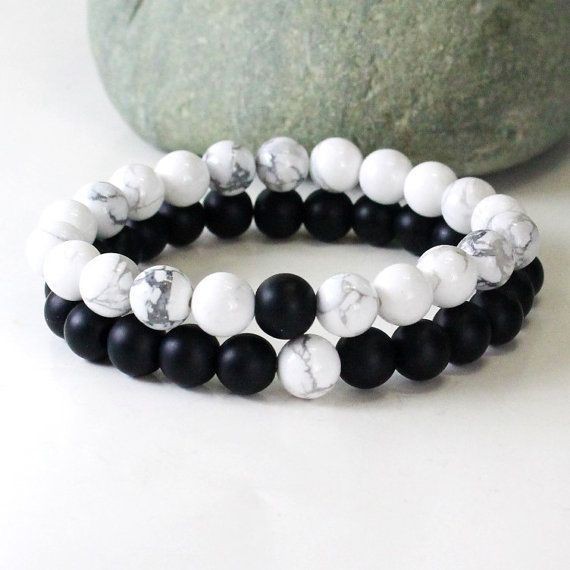  Gelang  Couple Pria Wanita Batu  Akik Black Onyx  Howlite 