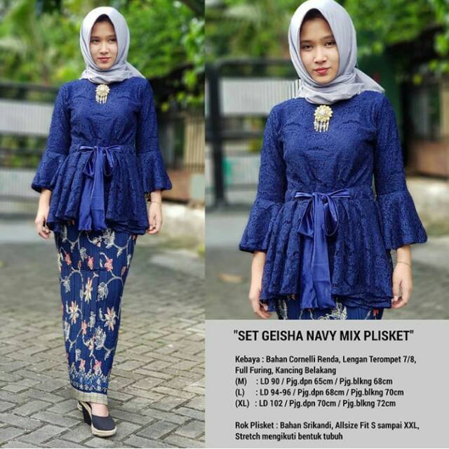 KEBAYA MODERN/KEBAYA BROKAT/BRUKAT/SERAGAM NIKAH/KEBAYA COUPLE/PLISKET/SET GEISHA NAVY
