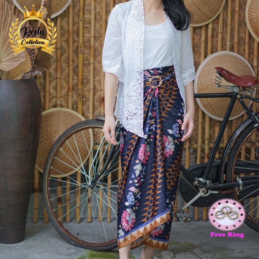 {COD} Rok Kain Lilit Motif Batik Wanita Bawahan Kebaya Wisuda Kondangan Instan Songket Wrap Skirt Bahan Premium Gratis Ring