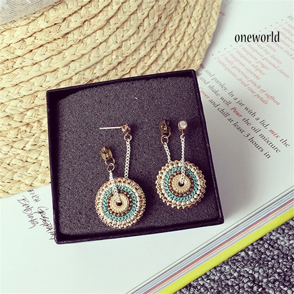 OW@ Women's Bohemian Round Handmade Pendant Drop Dangle Rhinestone Eardrop Earrings