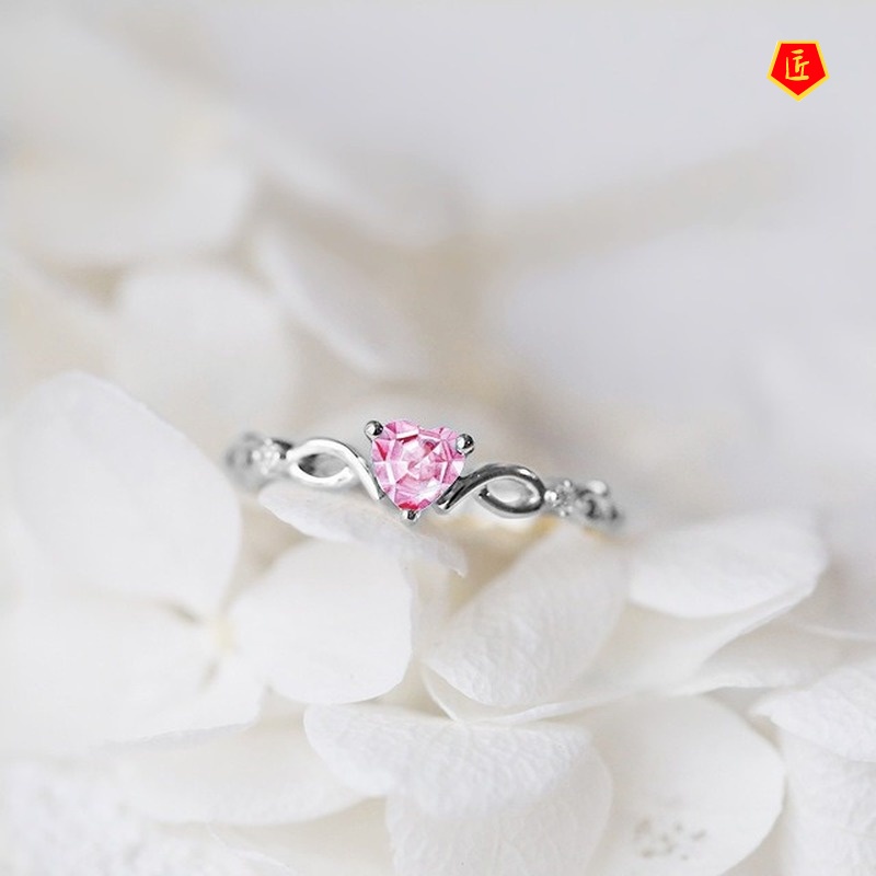 [Ready Stock]Simple Heart-Shaped Ring European and American Inlaid Diamond Elegant Graceful