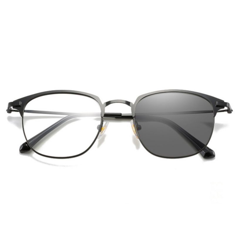 COD - Kacamata Lensa Photocromic Model Kotak Pria Wanita Frame Besi Alloy Photochromic Fotokromik-KT2 - HitamFull