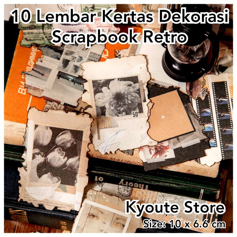 

10 Lembar Kertas Dekorasi Scrapbook Retro Vintage Journal DIY Bujo Art Background Paper