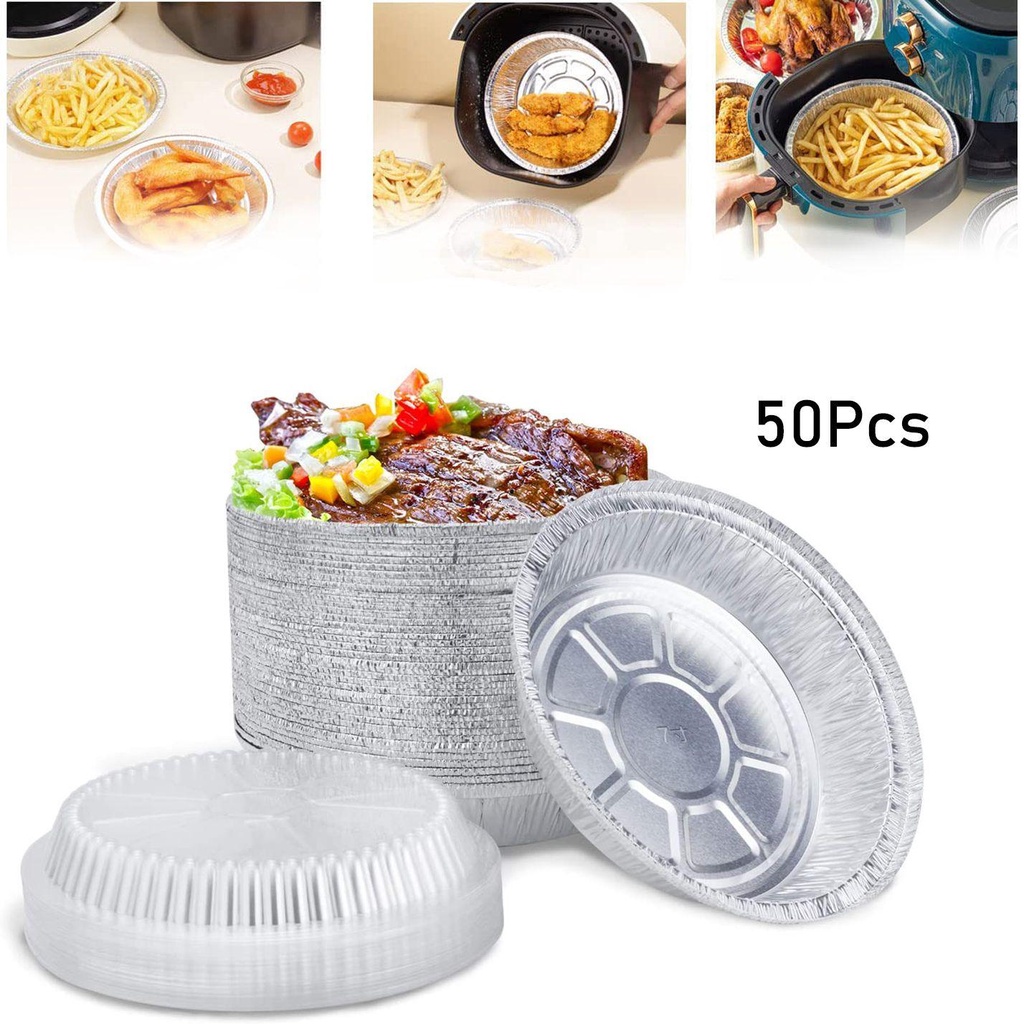 Suyo 50Pcs Aluminium Foil Kotak Kaleng Anti Lengket Microwave Roasting Air Fryer Liner