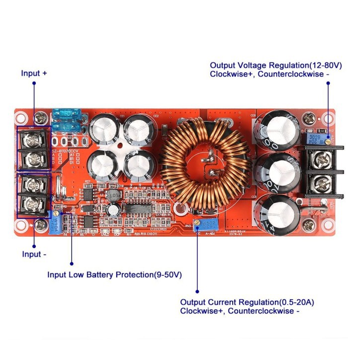 Modul Step Up 1200W DC - DC Boost Converter 20A In 8-60V out 12-83V