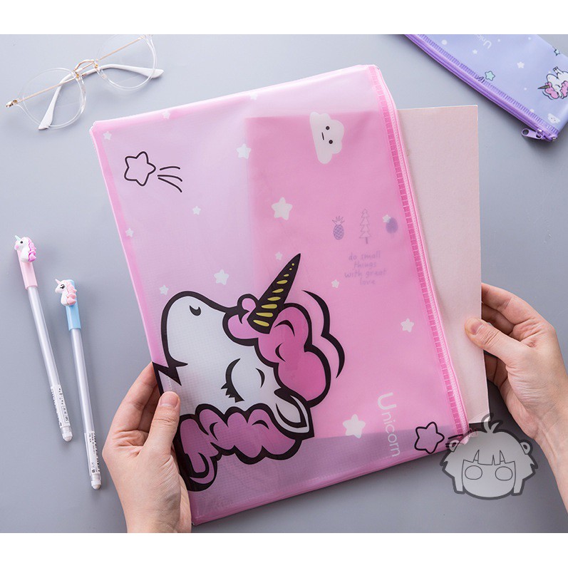 

PF08 Transparan Unicorn and Flamingo A4 Stationery File Storage pouch bag Tempat Buku Alat Tulis