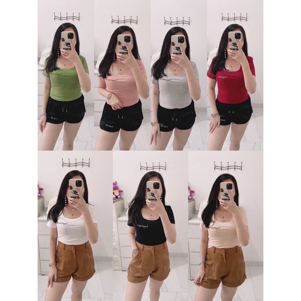 atasan leher happinese square wanita | atasan squareneck kaos strect import wanita | croptop squareneck | tshirt leher kotak kaos import | atasan korean fashion wanita | aquarius boutique89 grosir