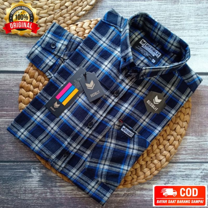 Kemeja Flanel Lengan Panjang / Kemeja Atasan Pria Motif Kotak-Kotak merek REDBLID (BISA COD)