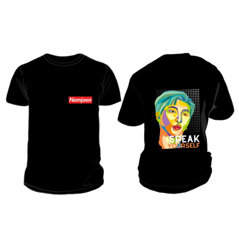 Kaos BTS popart warna Hitam 2 sisi