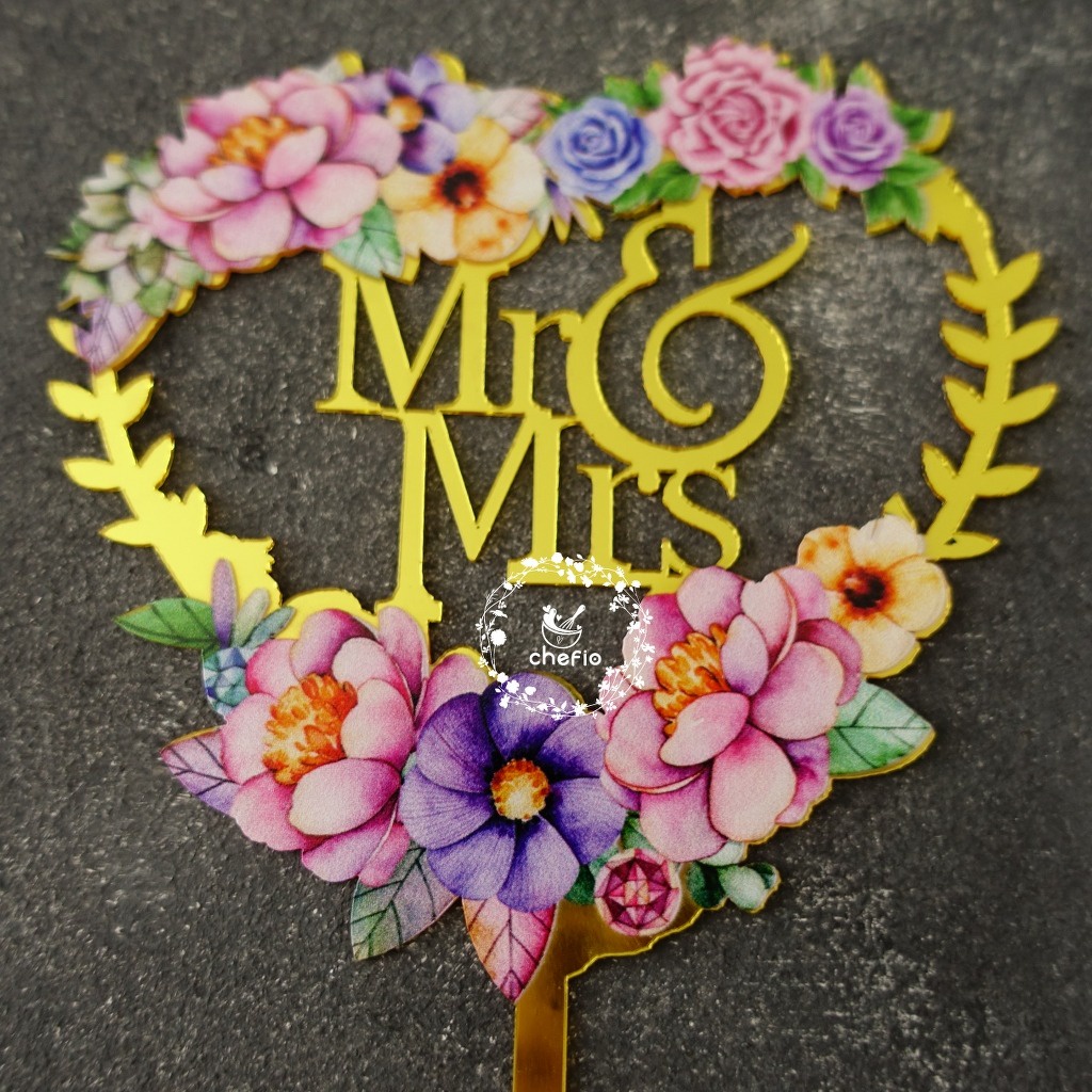 (isi 5pcs) Cake Topper Mr and Mrs Acrylic / Tusukan Hiasan Kue Topper Wedding