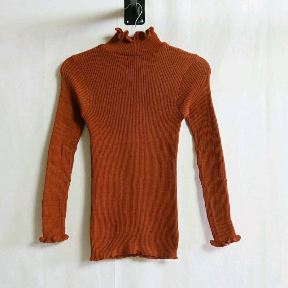 DAISY CURLY SWEATER | TURTLENECK KRIWIL LENGAN PANJANG | SWEATER KRIWIL-Coral