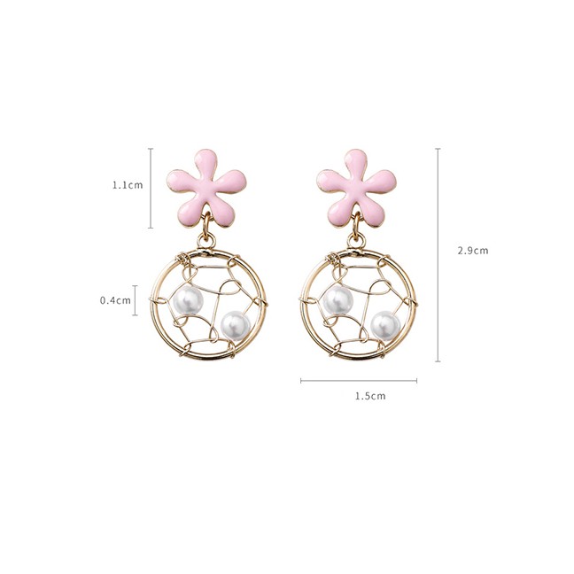 LRC Anting Tusuk Fashion Five Petals Pearl Dream Catcher Earrings F5679X