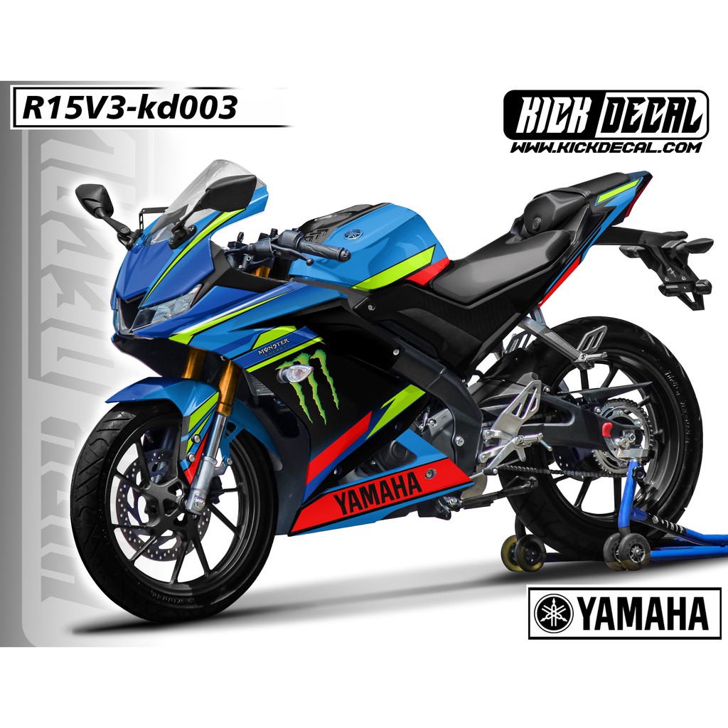 STICKER DECAL YAMAHA R15 V3 MONSTER ENERGY BIRU MUDA - KD003