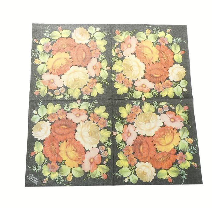 Decoupage Napkin - Tissue Decoupage 2Ply FL-Flowers on Black