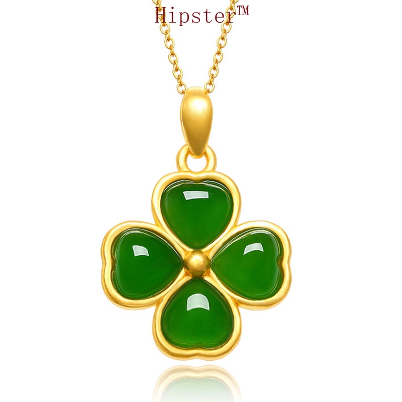 Fashion Classic Four-Leaf Clover Green Tourmaline Pendant Vintage Necklace