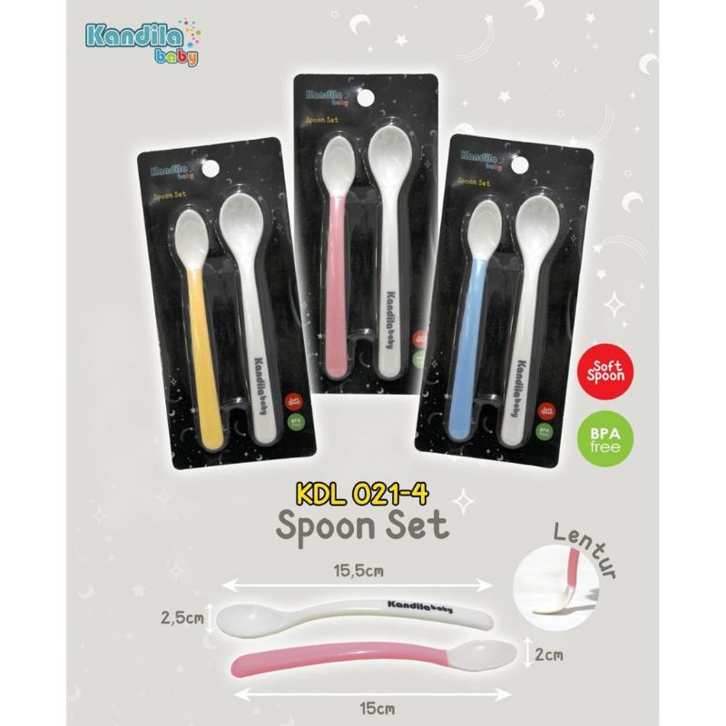 KANDILA SPOON SET  Sendok Makan Bayi isi 2 Lentur Sendok MPASI - Kandila Sendok Garpu Makan Anak Bayi dengan Box Penyimpan Spoon Fork Set Traveling - Kandila Sendok Silikon Bayi dengan box Penyimpan Gigitan Sendok Bayi