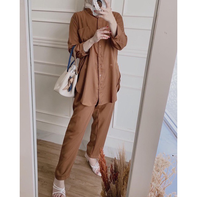 BEFAST - ZFS OOTD Setelan Wanita RENI / REFINA SHAKILA BASIC ONE SET / Atasan Lengan Panjang+Celana Panjang / Setelan Polos Casual / Set Santai Wanita Remaja / Terlaris / Termurah