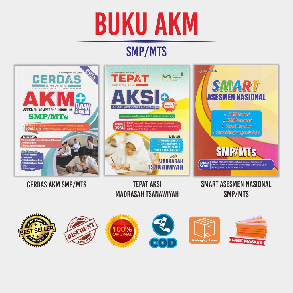 Buku Akm SMP : Tepat Tuntas Aksi MTS -Cerdas Akm + Us SMP/MTS - Smart Asesmen Nasional SMP/MTS