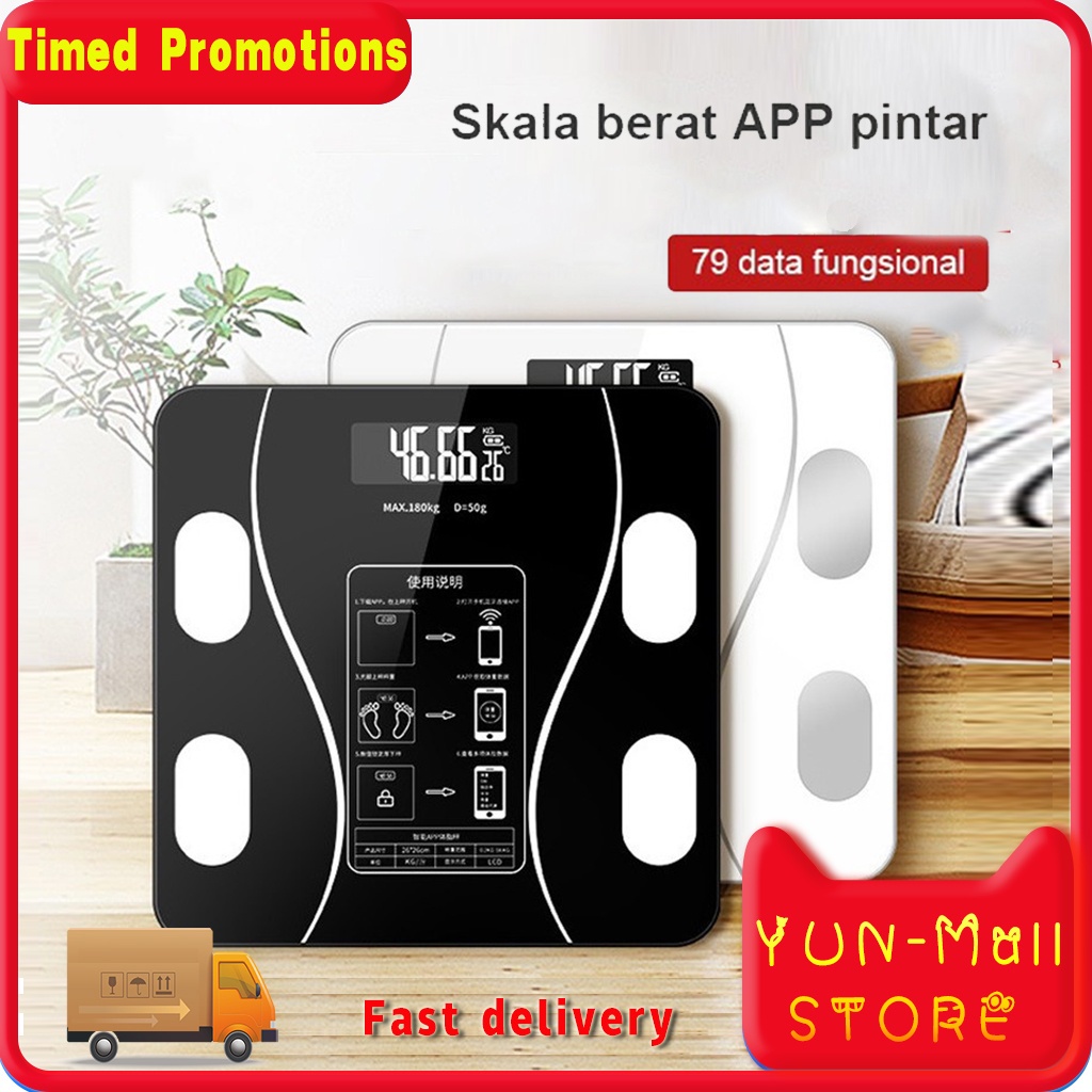 [Free Battery &amp; Bubble][BISA COD]  Timbangan Badan Digital Black Digital Scale Beban Load 180Kg Square/ Body Fat Monitor With App Smart Weight Scale timbangan berat badan dewasa digital