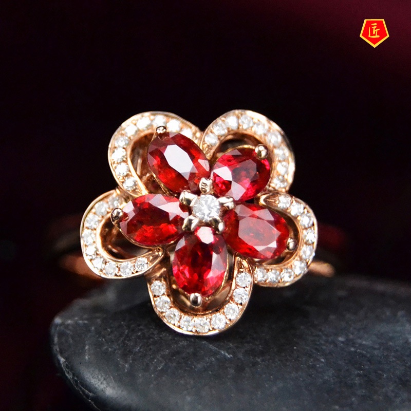 [Ready Stock]Fashion Elegant Ruby Flower Ring