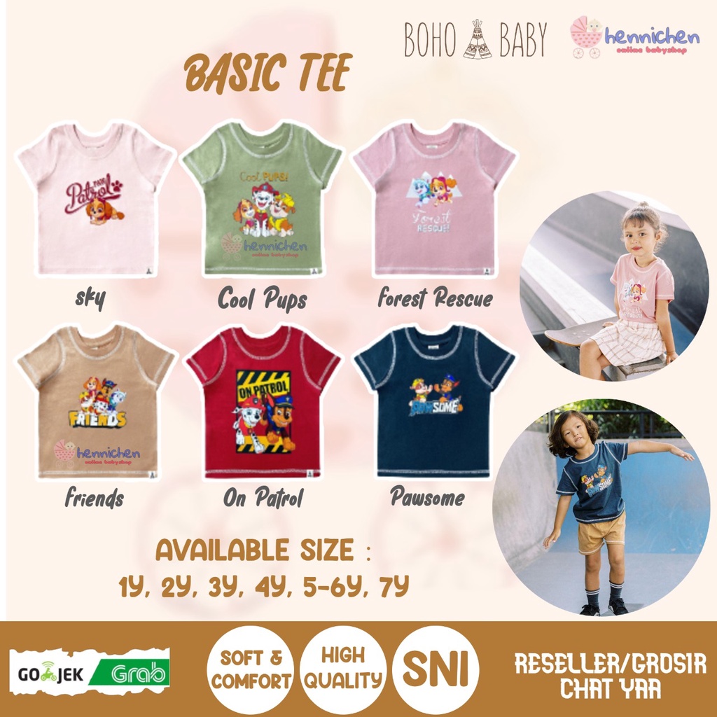 BOHOPANNA BOHO BABY BOHOBABY BASIC TEE PAW PATROL BAJU ANAK PRINT UNISEX 1-8 TAHUN