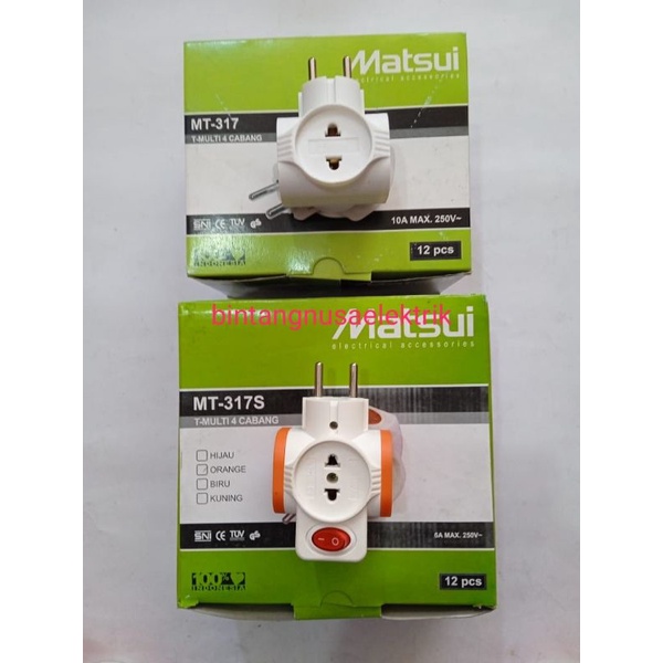 Matsu MT-317S/ MT-317 Stop Kontak Steker T Multi 4 Lubang + Saklar/ Stop Kontak Steker Te Multi 4 Lubang + Saklar/ Stop Kontak Steker  T Multi 4 Lubang/ Stop Kontak Steker Te Multi 4 Lubang/ Sambungan Stop Kontak Steker T Multi 4 Lubang + Saklar