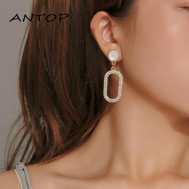 Anting Tusuk Desain Geometri Hias Opal + Berlian Berkilau Untuk Wanita