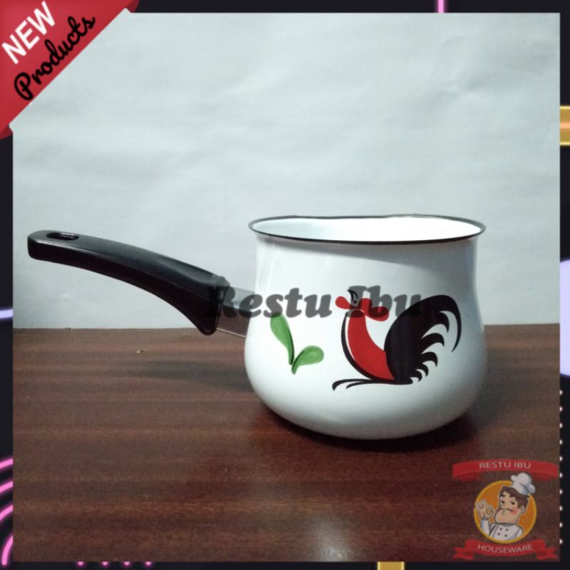 panci susu enamel milk pan  Ejiri 13 Cm motif ayam jago ( kukuruyuk )