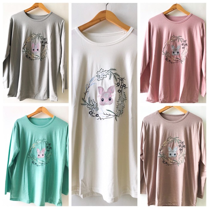 TERLARIS - KAOS CEWE TANGAN PANJANG JUMBO XXL WANITA MUSLIM FASHION BORDIR KELINC