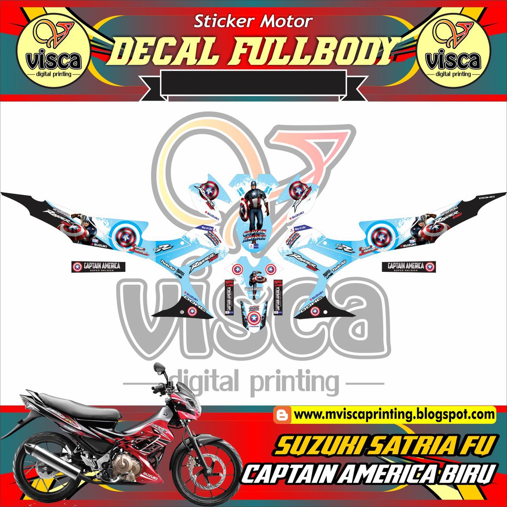 STIKER VARIASI MOTOR SATRIA FU DECAL STRIPING FULL BODY SATRIA FU CAPTAIN AMERICA BIRU
