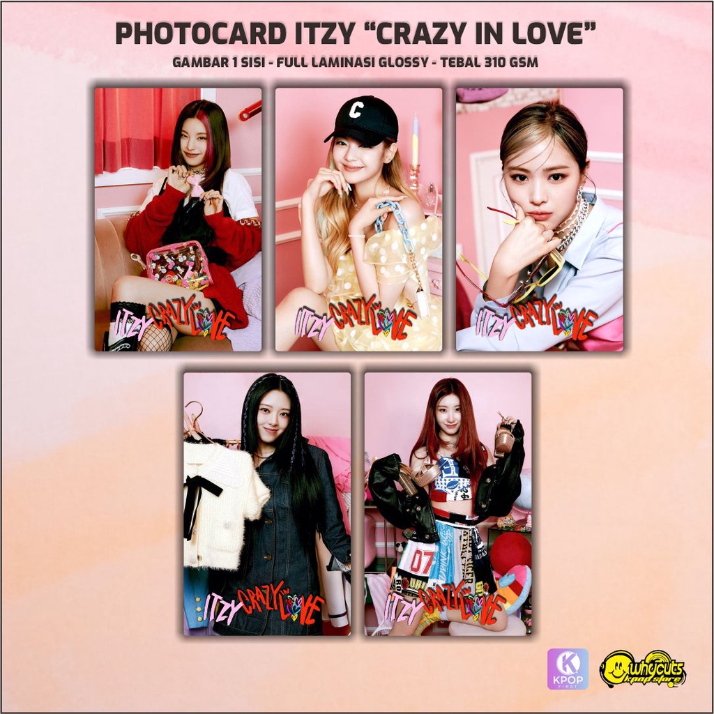 PHOTOCARD FULL SET KPOP ITZY / PRINT 1 SISI / FULL LAMINASI GLOSSY / ANTI AIR DAN TIDAK LUNTUR / ISI 5PCS