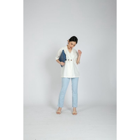 LIVY Top Blouse Outer Oversized Blazer Wanita Lengan Pendek