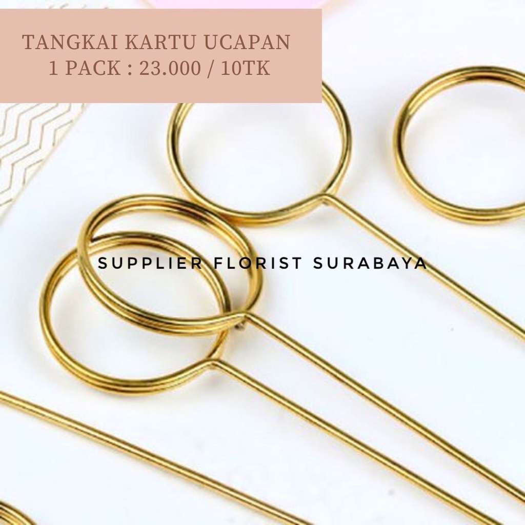 10 BIJI TANGKAI KARTU UCAPAN BAHAN METAL MODEL BULAT DAN HATI TINGGI 34CM