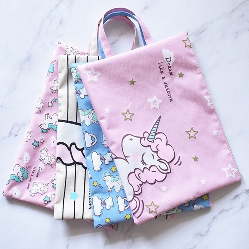 Tas Map A4 Resleting Gambar Kartun UNICORN / Map Organizer Tas Serbaguna Motif UNICORN Lucu